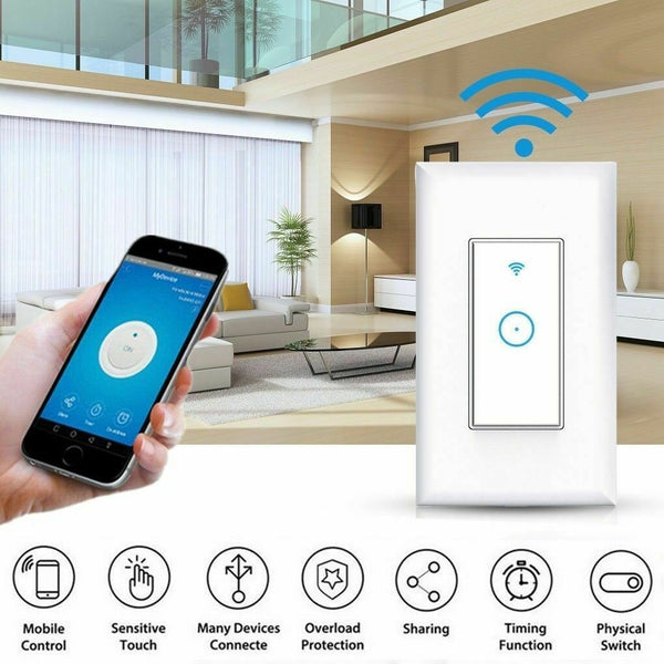 Smart WiFi Light Wall Voice Remote Control Switch w/ Alexa Google Home App Apps