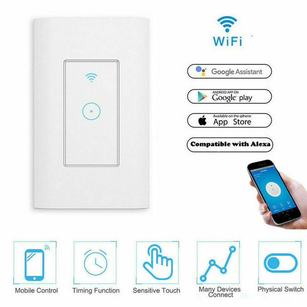 Smart WiFi Light Wall Voice Remote Control Switch w/ Alexa Google Home App Apps