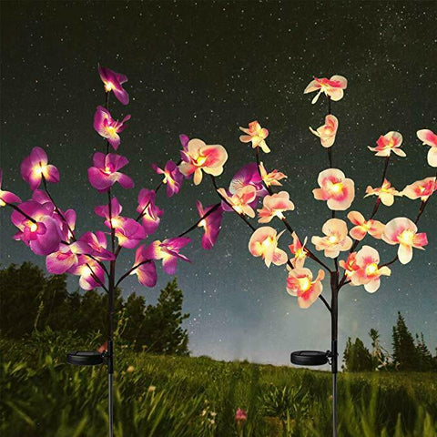 2X Solar Fairy Garden LED Lights Orchid Flowers Stake Lamp Yard Outdoor Patio