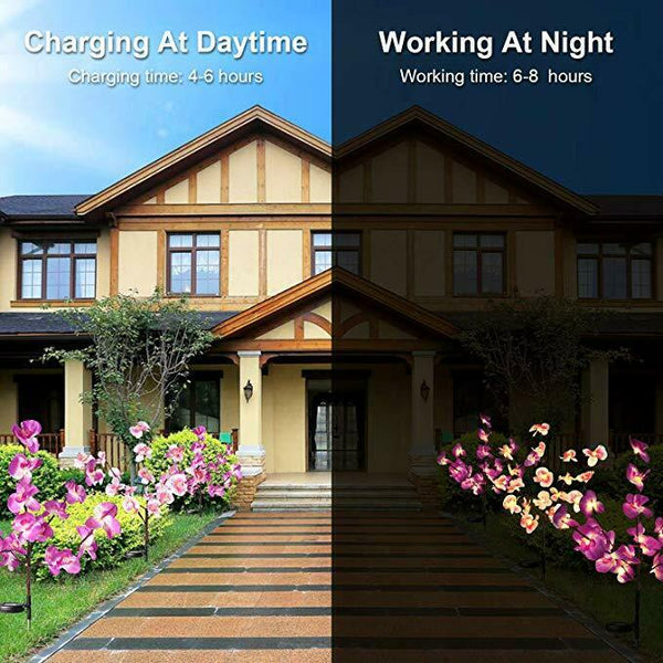 2X Solar Fairy Garden LED Lights Orchid Flowers Stake Lamp Yard Outdoor Patio