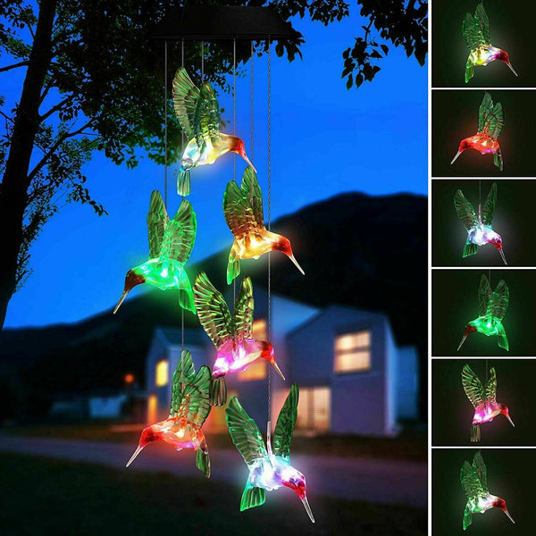 LED Solar lights Wind Hummingbird Wind Chime for Night Garden Yard Decoration