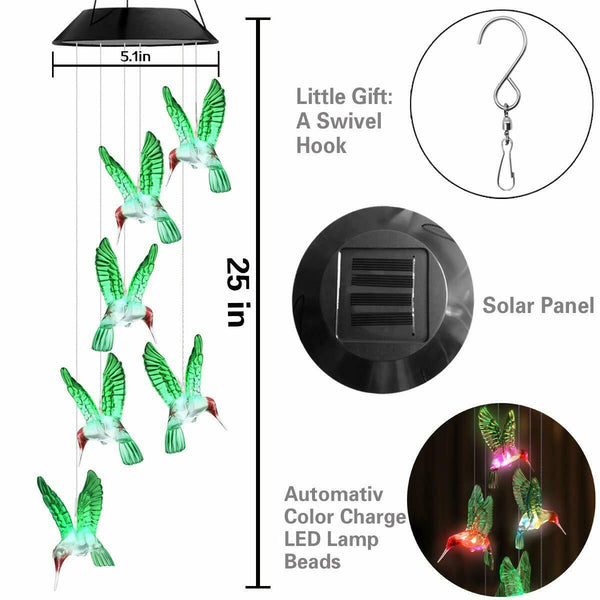 LED Solar lights Wind Hummingbird Wind Chime for Night Garden Yard Decoration