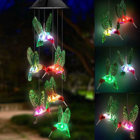 LED Solar lights Wind Hummingbird Wind Chime for Night Garden Yard Decoration