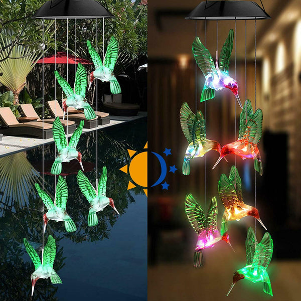 LED Solar lights Wind Hummingbird Wind Chime for Night Garden Yard Decoration