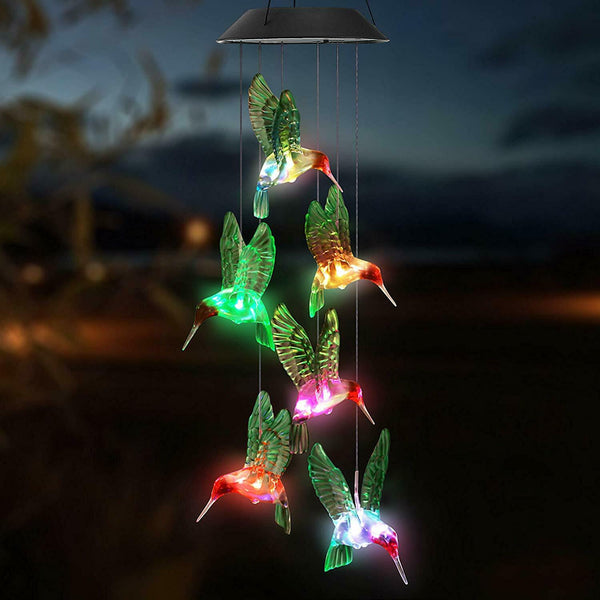 LED Solar lights Wind Hummingbird Wind Chime for Night Garden Yard Decoration