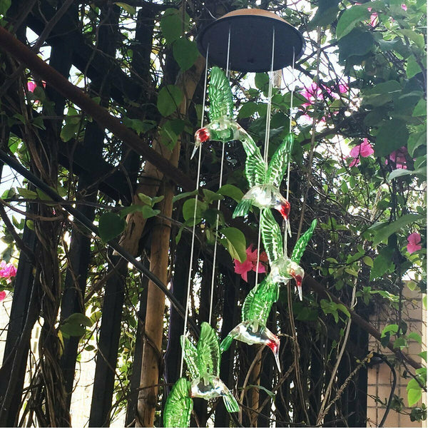 LED Solar lights Wind Hummingbird Wind Chime for Night Garden Yard Decoration