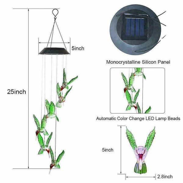 LED Solar lights Wind Hummingbird Wind Chime for Night Garden Yard Decoration