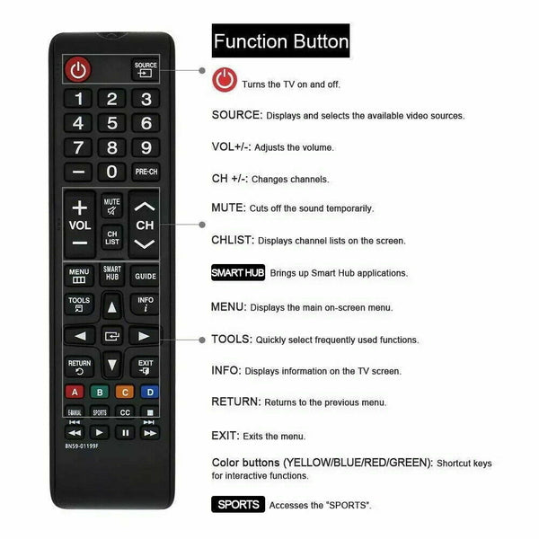 Universal Remote Control Replacement for Samsung LCD LED HDTV 3D Smart TVs TV