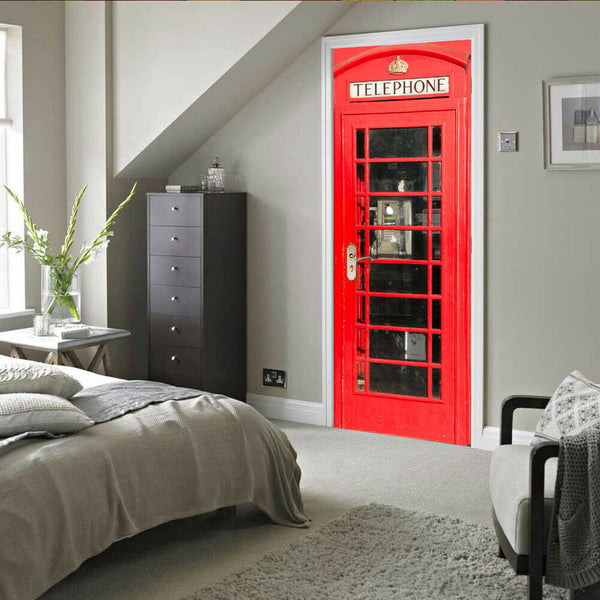 Door Decor Wall Art Fridge Sticker Film for London Telephone Box phone Booth