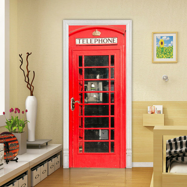 Door Decor Wall Art Fridge Sticker Film for London Telephone Box phone Booth