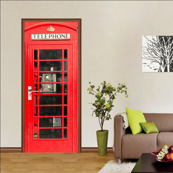 Door Decor Wall Art Fridge Sticker Film for London Telephone Box phone Booth
