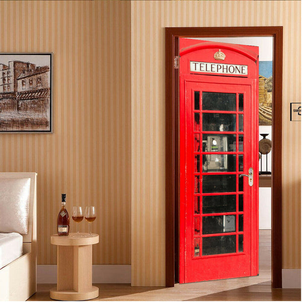 Door Decor Wall Art Fridge Sticker Film for London Telephone Box phone Booth