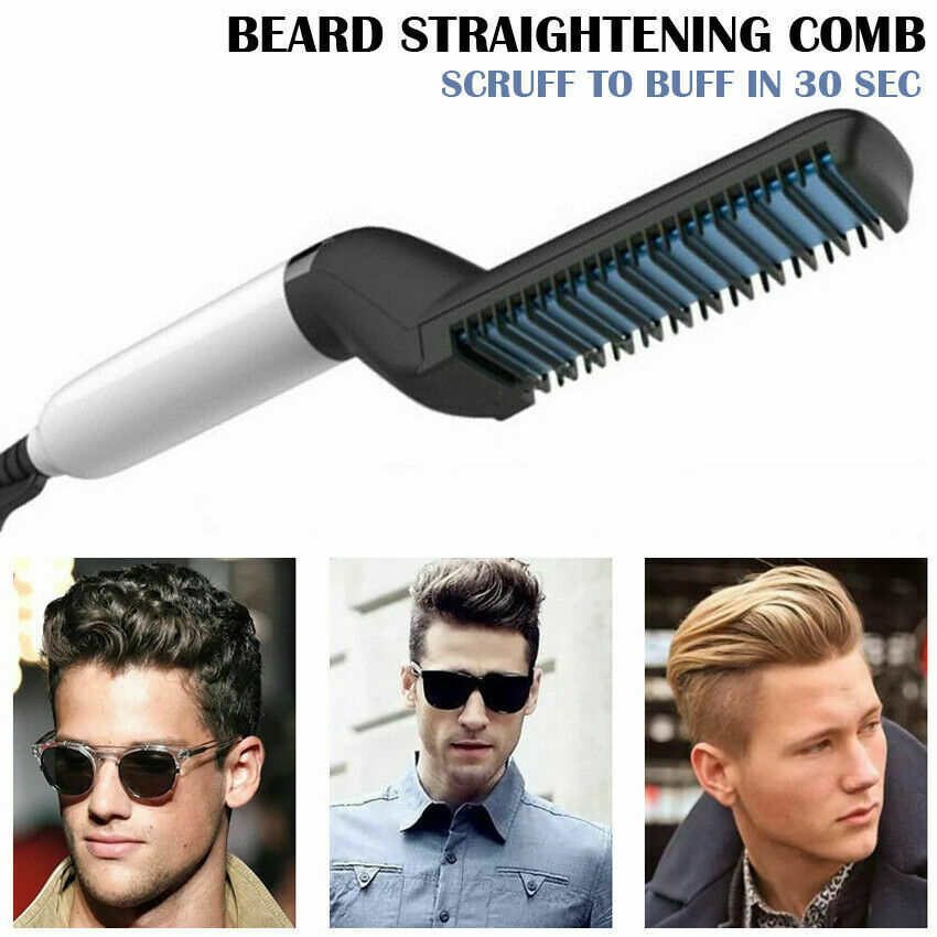 Men Heat Quick Hair Beard Straightener Comb Electric Flat Curling Curler Brush