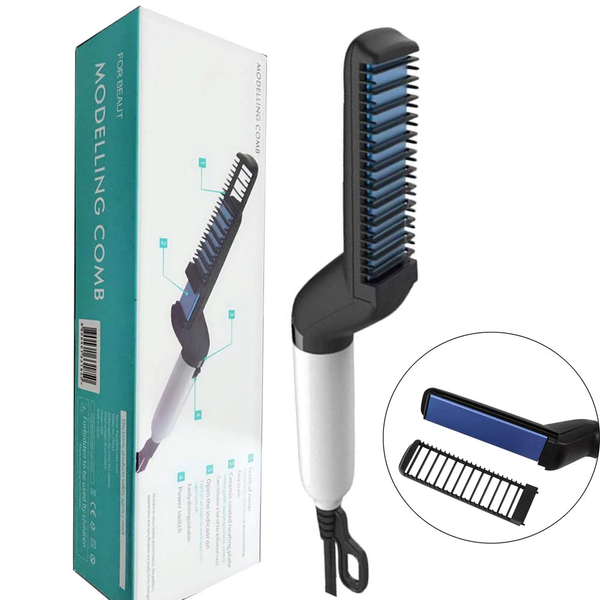 Men Heat Quick Hair Beard Straightener Comb Electric Flat Curling Curler Brush