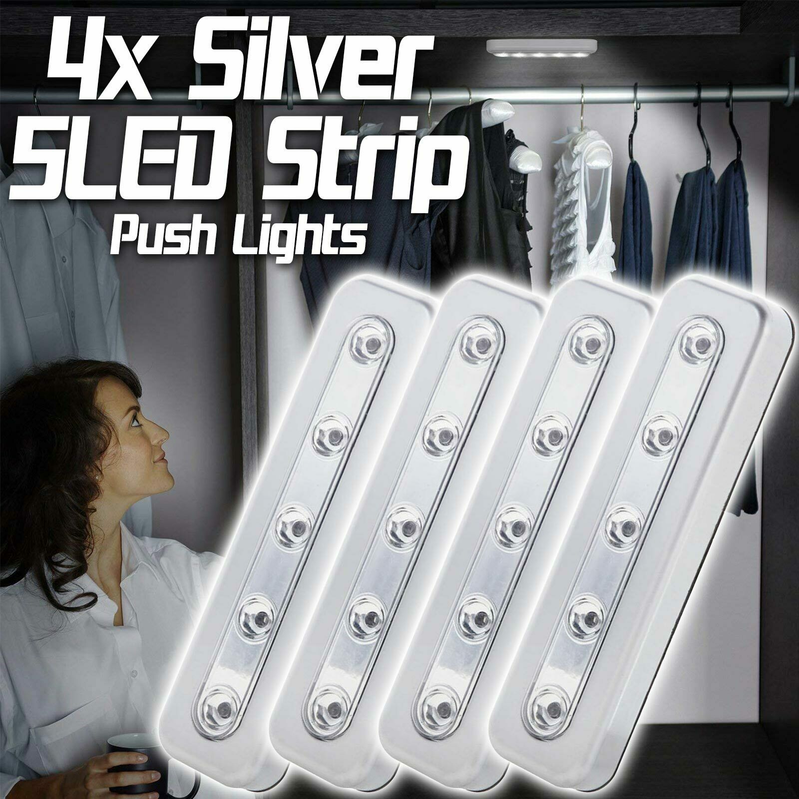 4X LED Strip Push Light Lights Sticker Battery Stick ON Kitchen Cupboard Shed