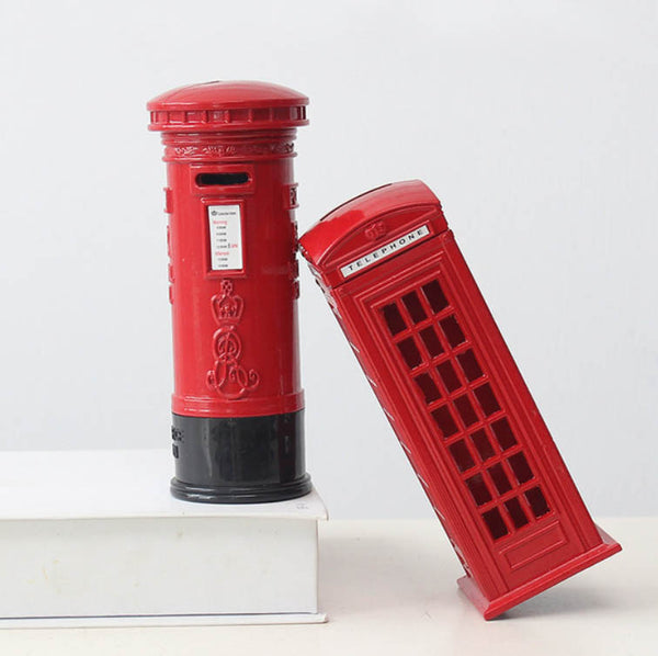 British Vintage London Telephone Booth Postbox Kids Saving Box Piggy Bank Model