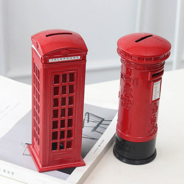 British Vintage London Telephone Booth Postbox Kids Saving Box Piggy Bank Model