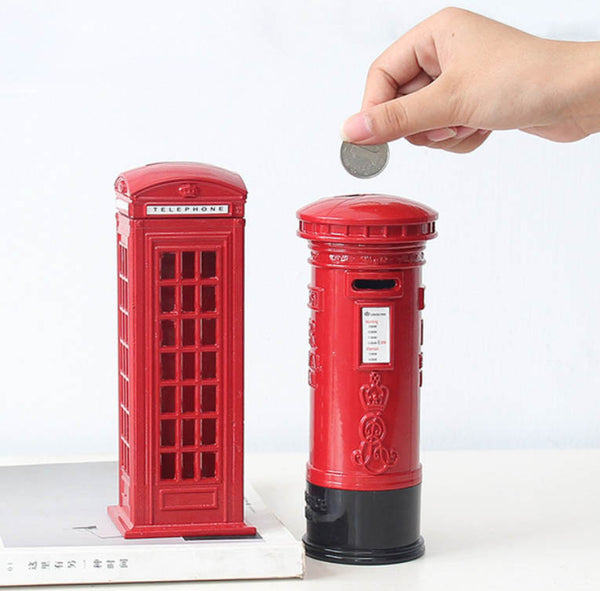 British Vintage London Telephone Booth Postbox Kids Saving Box Piggy Bank Model