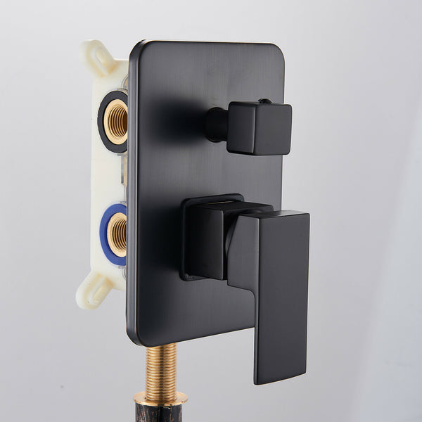 12" Black Bath Shower Faucet Brass Rainfall Head Combo Massage Jets Tub Filler