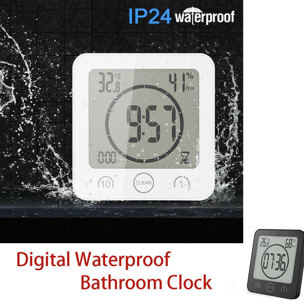 Digital LCD Count Down Timer Temperature Humidity Waterproof Wall Shower Clock
