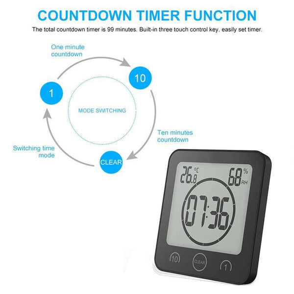 Digital LCD Count Down Timer Temperature Humidity Waterproof Wall Shower Clock