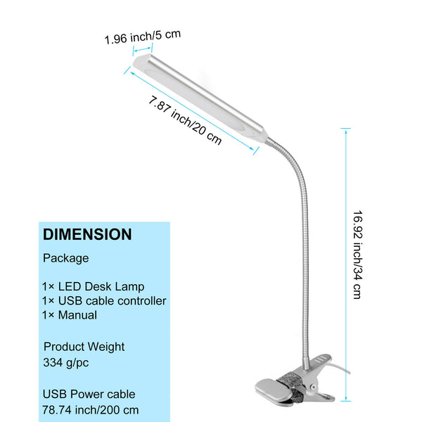 Dimmable 48 LED Light Flexible USB Clip On Table Reading Book Desk Night Lamp