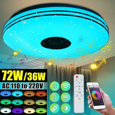 Smart LED Ceiling Light RGB Bluetooth Music Speaker Dimmable Lamp Remote Apps