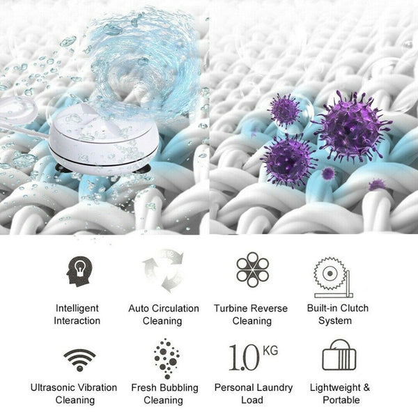 Portable Travel Adjustable Ultrasonic Turbine Laundry Wash Machine Bucket Washer