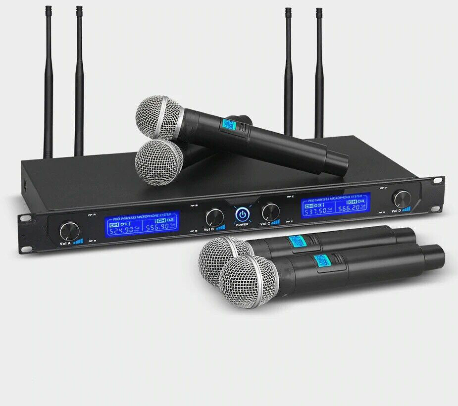 4 Channel Wireless Microphone Handheld Dynamic Mic Pro Audio UHF Karaoke Party