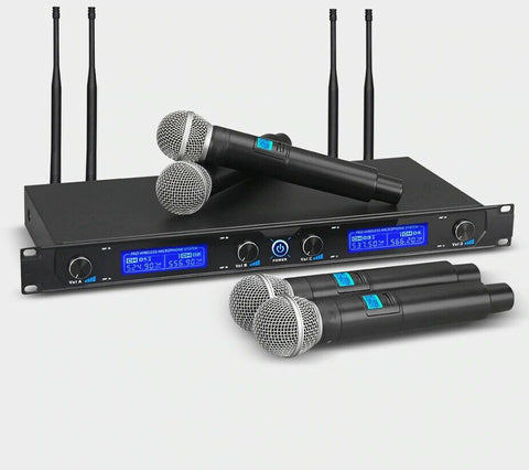 4 Channel Wireless Microphone Handheld Dynamic Mic Pro Audio UHF Karaoke Party