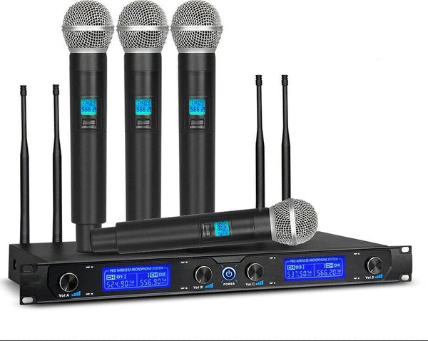 4 Channel Wireless Microphone Handheld Dynamic Mic Pro Audio UHF Karaoke Party