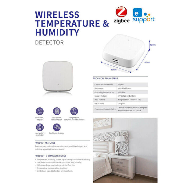 Smart Home Wireless Temperature Humidity Sensor Detector Ewelink Zigbee 3.0