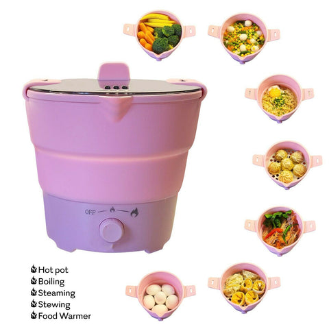 Pink Foldable Mini Electric Hot Pot Silicone Portable Travel Hotel Rice Cooker