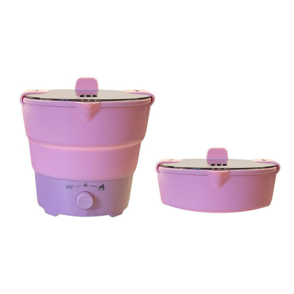 Pink Foldable Mini Electric Hot Pot Silicone Portable Travel Hotel Rice Cooker