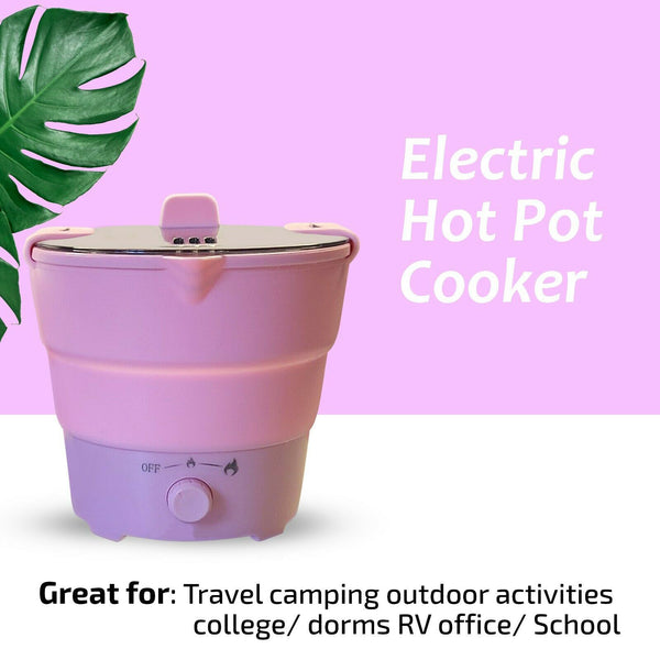 Pink Foldable Mini Electric Hot Pot Silicone Portable Travel Hotel Rice Cooker