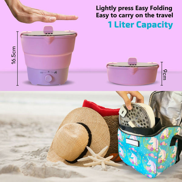 Pink Foldable Mini Electric Hot Pot Silicone Portable Travel Hotel Rice Cooker