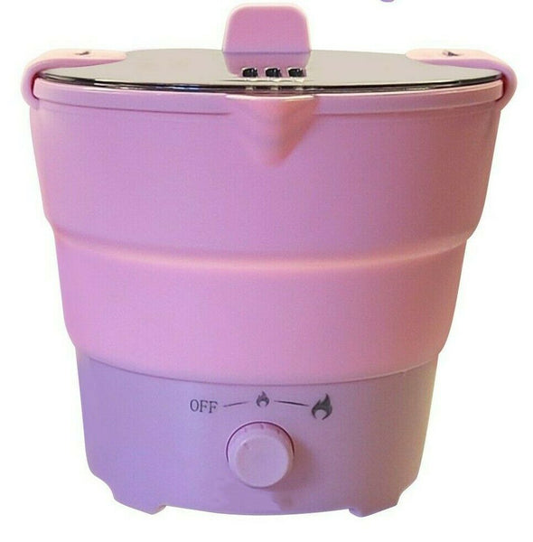 Pink Foldable Mini Electric Hot Pot Silicone Portable Travel Hotel Rice Cooker