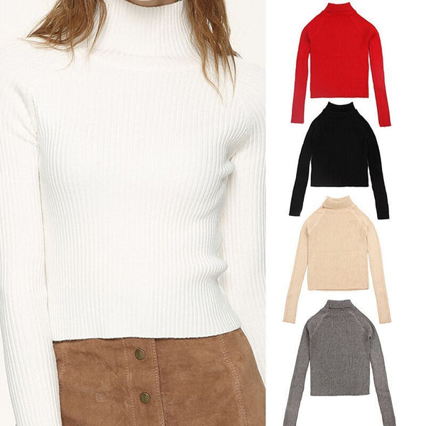 Women Autumn Long Sleeve Slim Jumper Knit Turtleneck Basic Sweater Casual Tops