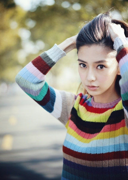 Rib Rainbow Stripe Knitted Sweater Jumper Pullover Loose Cardigan Pull Over Top