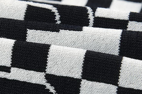 White Black Check Zipper Knitted Sweater Cardigan Runway Occident
