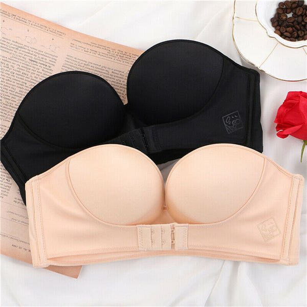 2 Strapless Front Buckle Invisible Push Up Seamless Bra Sexy Backless Underwear