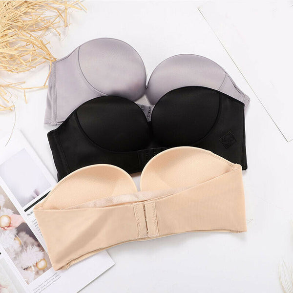 2 Strapless Front Buckle Invisible Push Up Seamless Bra Sexy Backless Underwear