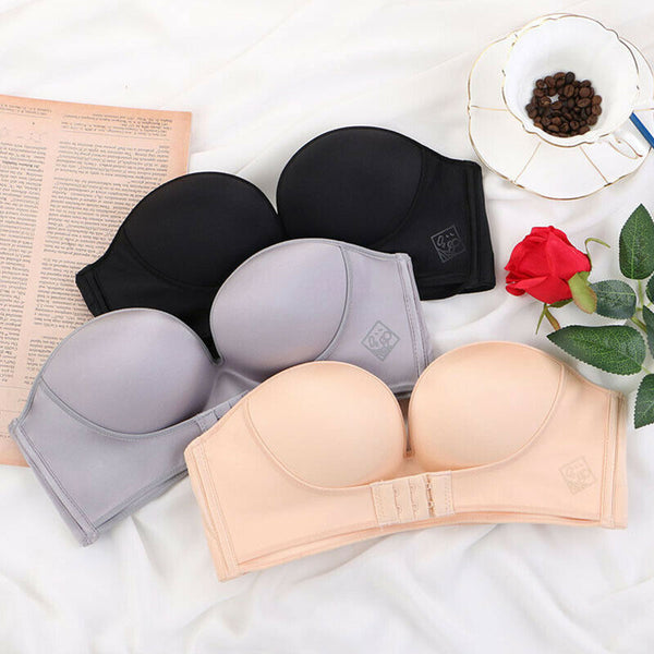2 Strapless Front Buckle Invisible Push Up Seamless Bra Sexy Backless Underwear