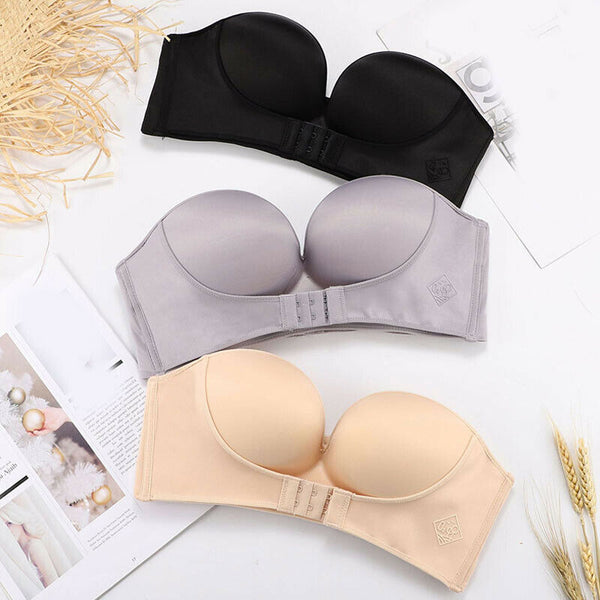 2 Strapless Front Buckle Invisible Push Up Seamless Bra Sexy Backless Underwear