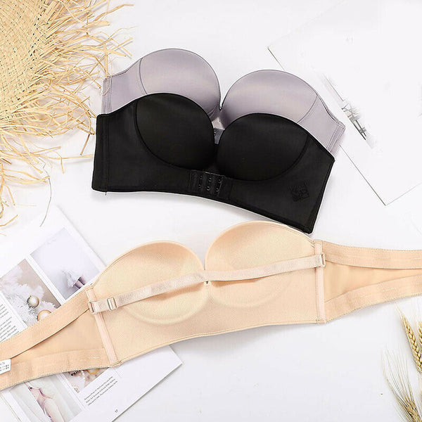 2 Strapless Front Buckle Invisible Push Up Seamless Bra Sexy Backless Underwear
