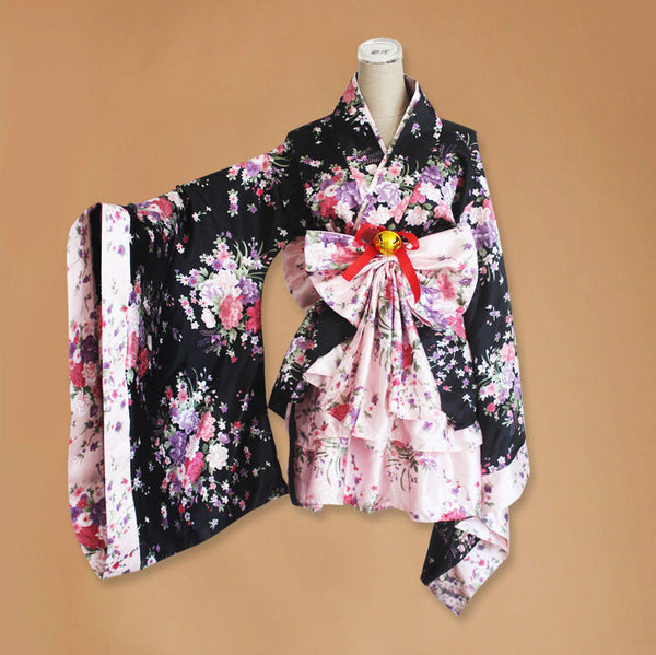 Anime Cosplay Costume Floral Dress Kimono Japanese Women Lolita Maid Uniform