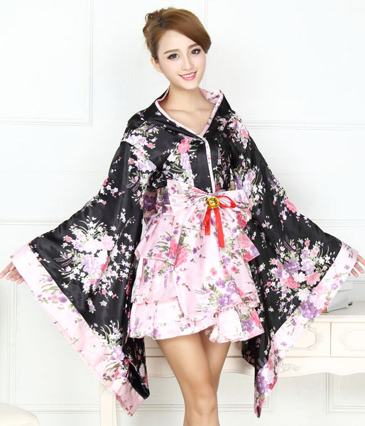 Anime Cosplay Costume Floral Dress Kimono Japanese Women Lolita Maid Uniform