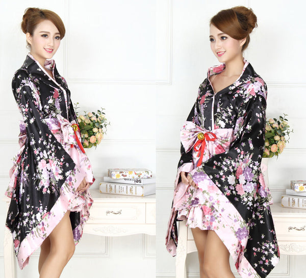 Anime Cosplay Costume Floral Dress Kimono Japanese Women Lolita Maid Uniform