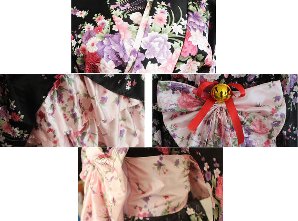 Anime Cosplay Costume Floral Dress Kimono Japanese Women Lolita Maid Uniform
