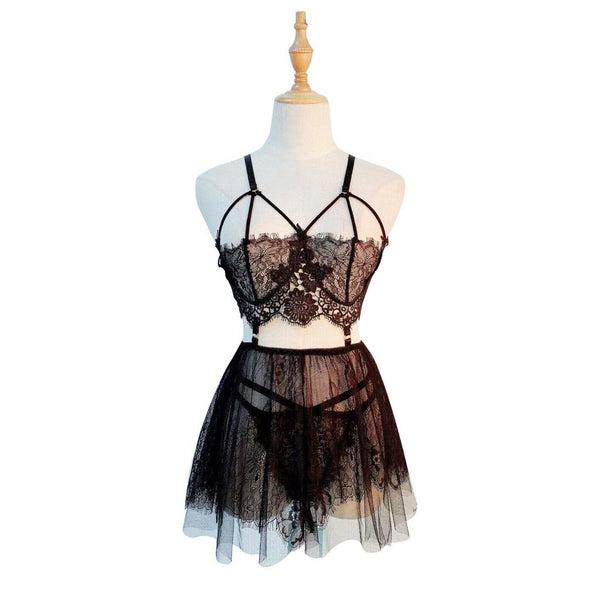 Sexy Ladies Suspender String Lace Costume Nightdress Sleepwear G String Lingerie